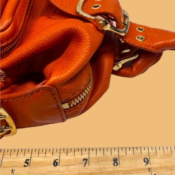 Michael Kors Orange Pebbled Leather Zip Top Satchel Shoulder Bag - Picture 9 of 15